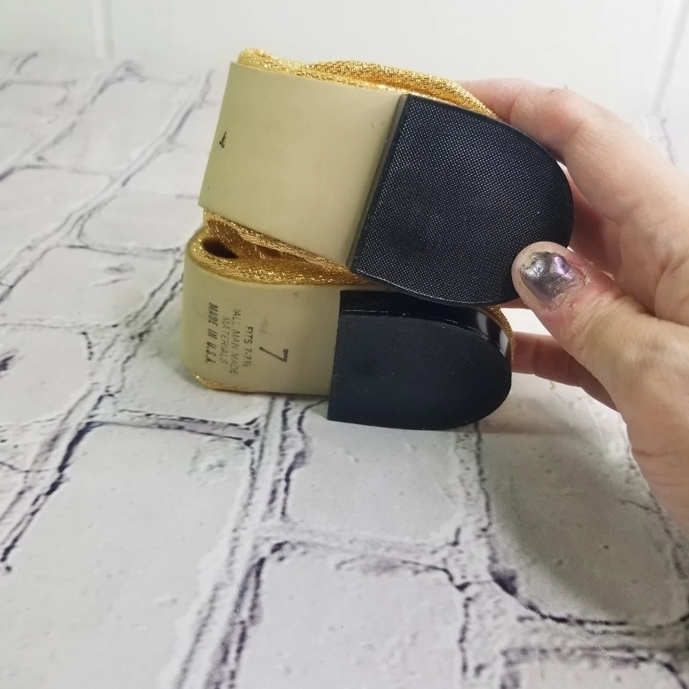 Vtg 60s 1960s Mcm Mod gold metallic lame mid century foldable flats
